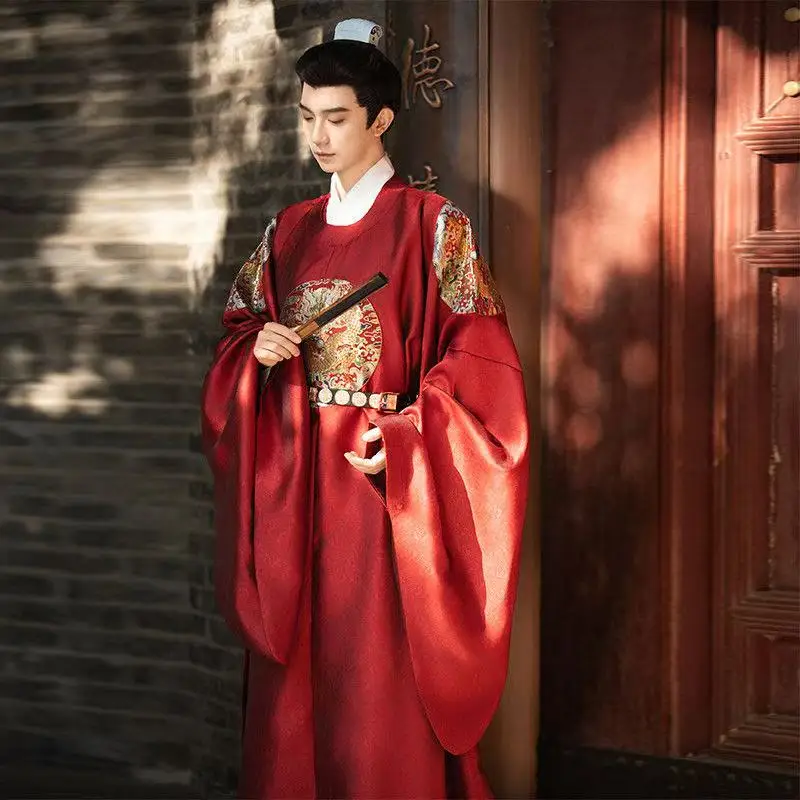 Ancient Bridegroom Uniform Traditional Chinese Clothing Dark Pattern Gold Woven Dragon Hanfu Vintage Wedding Halloween COS Suits view 4