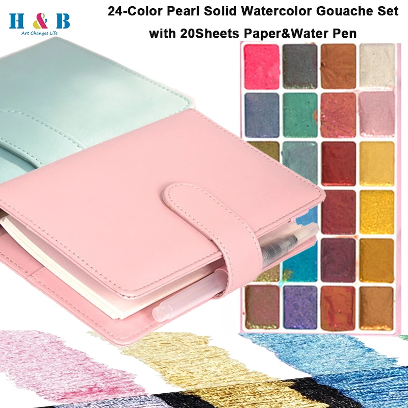 h-b-pearlescent-solid-watercolor-set-24-vibrant-colors-gouache-art-paints-pigment-home-school-travel-tools-en71-3-astm-certified