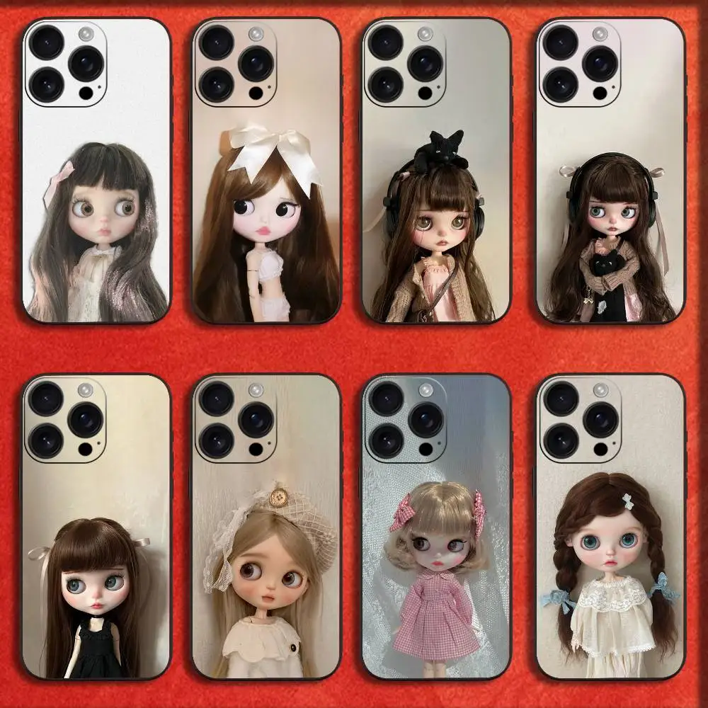 

Phone Case For iPhone 16,15,14,13,12,11,Pro,XS,Max,XR,Plus,E,Mini Black Cartoon Cute Girl B-Blythe Doll Shockproof Cover