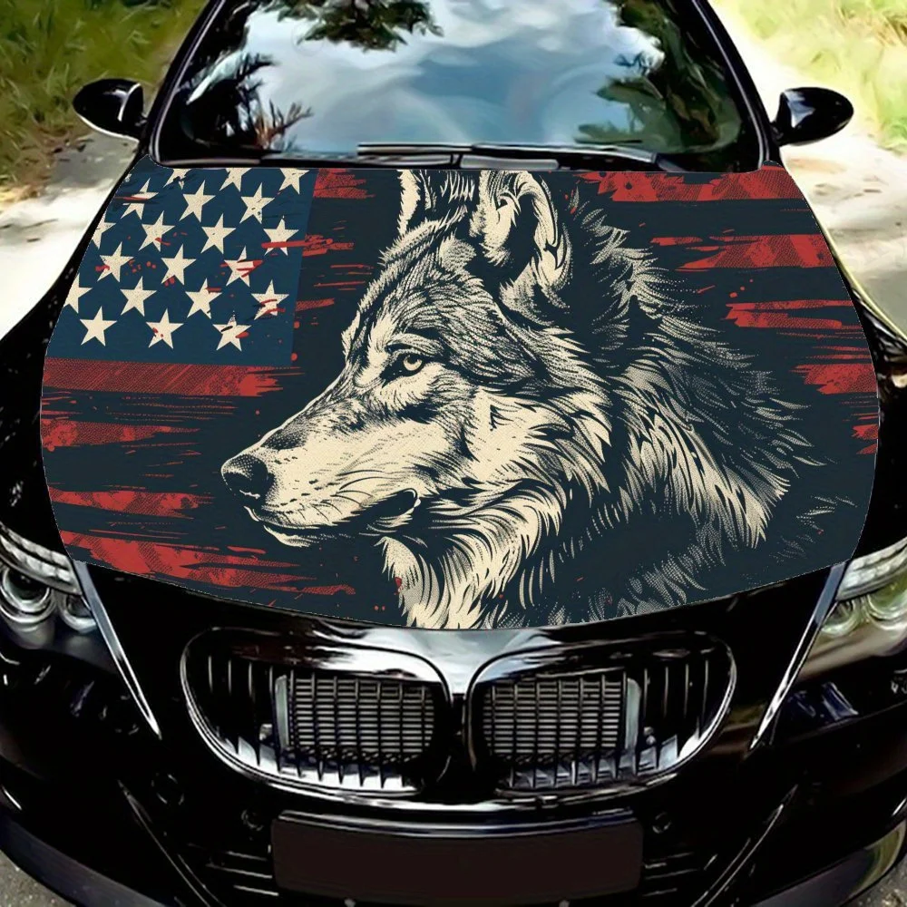 

Виниловые обертки для автомобиля из ПВХ с американским флагом и волком, самоклеящаяся водонепроницаемая наклейка на капот автомобиля, защитные наклейки для украшения автомобиля