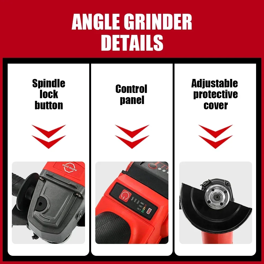 Pour Milwaukee 125mm freinage meuleuse d'angle sans brosse M14 polissage sans fil 3 vitesses vitesse Variable coupe outils électriques Batteries