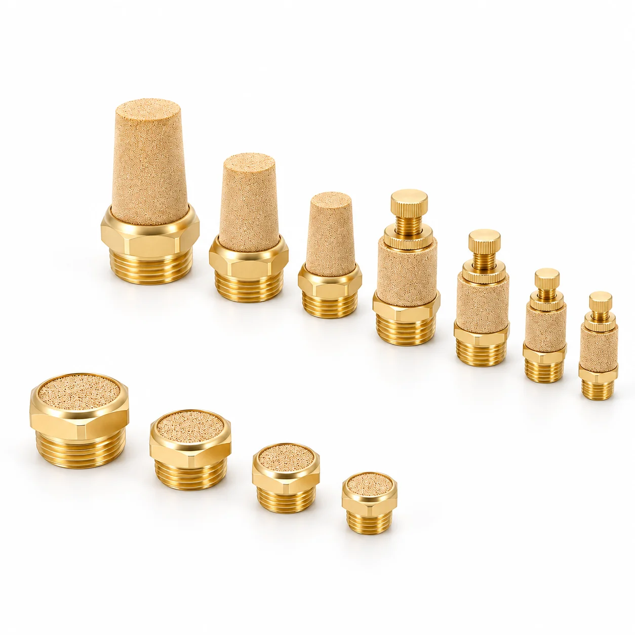 Pneumatic Brass Exhaust Muffler M5 1/8 1/4 3/8 1/2 BSP Male Thread Adjustable Long Short Air Flow Noise Reducer Valve Fitting