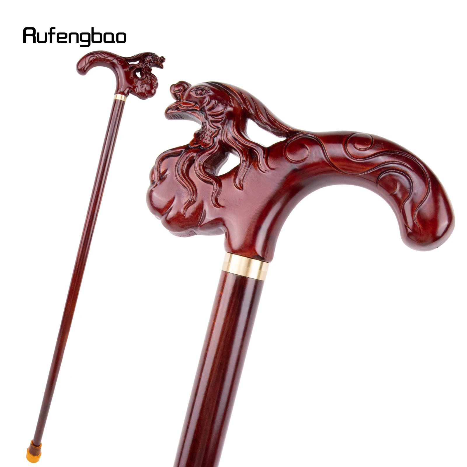 Brown Phoenix Wooden Single Joint Fashion Walking Stick Decorative Cane Mace Crutch  Wand Crosier 97cm  Performance Stage Cane