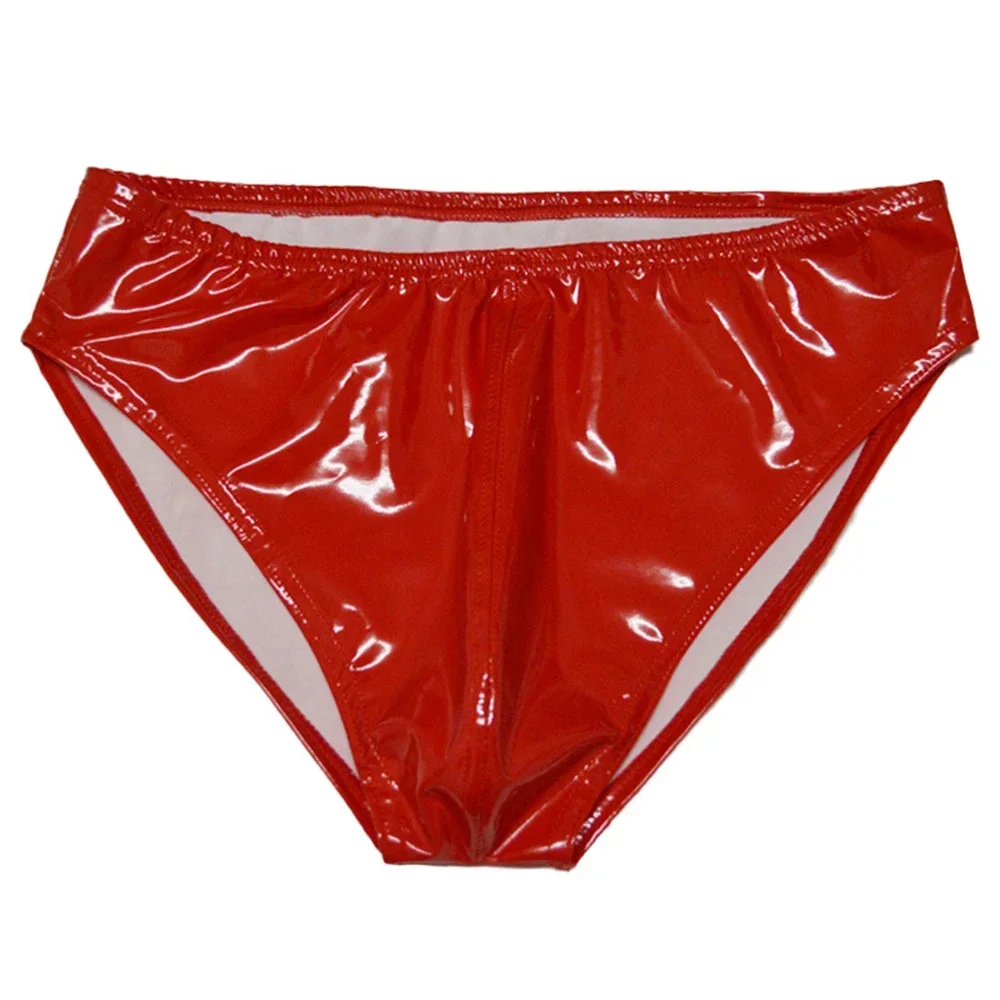 1pc Men\'s Sexy Shiny Latex U-convex Pouch Briefs Thongs Solid Color Low Waist Wet Look Underwear Man Panties Lingerie