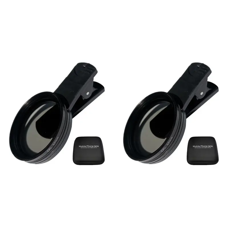 2 Sets 52Mm Universal Phone Polarizer CPL Phone Camera Lens Filter Kit Compatible With And Android Smartphones