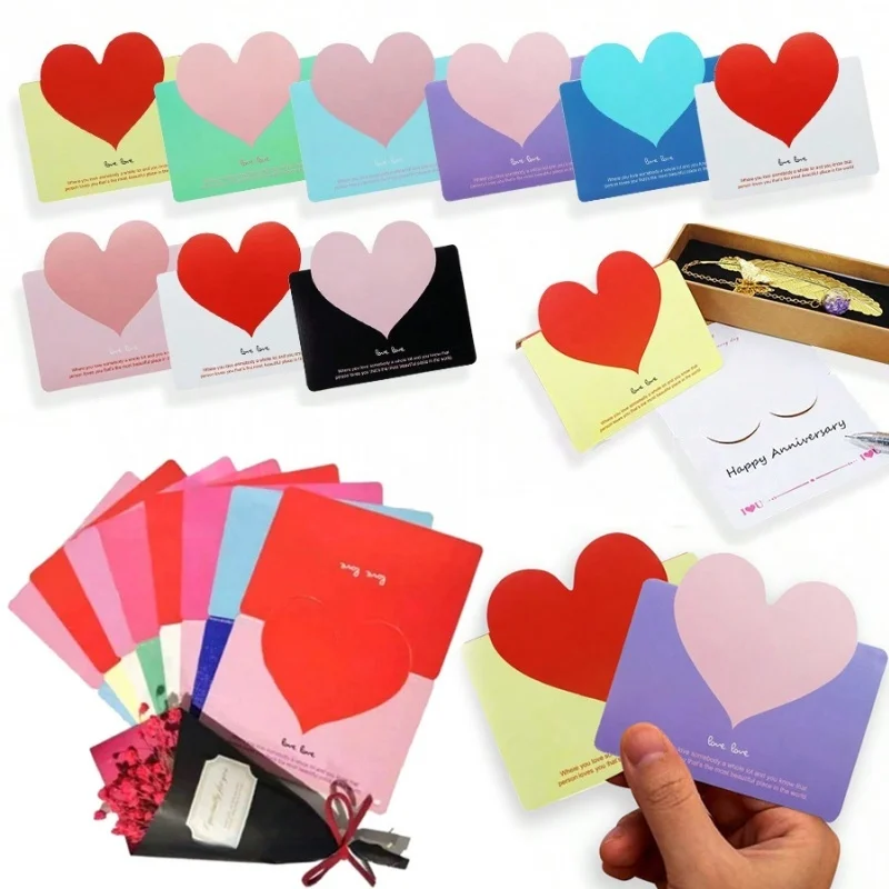 10-50 Uds. Tarjetas de felicitación plegables con forma de corazón de amor, tarjetas de boda de Navidad para el Día de San Valentín, tarjetas de flores, tarjetas de felicitación de cumpleaños