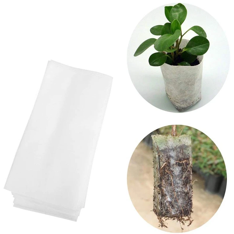 600 Piece Biodegradable Non-Woven Nursery Grow Bags Seedling-Raising Bags White (3.94X4.72 In)