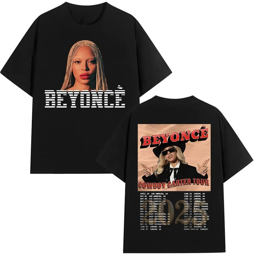 

2025 Beyoncé Denim Carter Tour Album Printed T-Shirt Men and Women Harajuku Hip Hop Vintage Short Sleeve T-Shirt Streetwear Tops