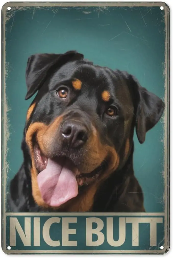 Dog Lover Humor Tin Sign 8X12IN Playful Metal Wall Art for Vet Office, Kennel Room & Pet Cafe Decor with Cartoon Rottwe sign
