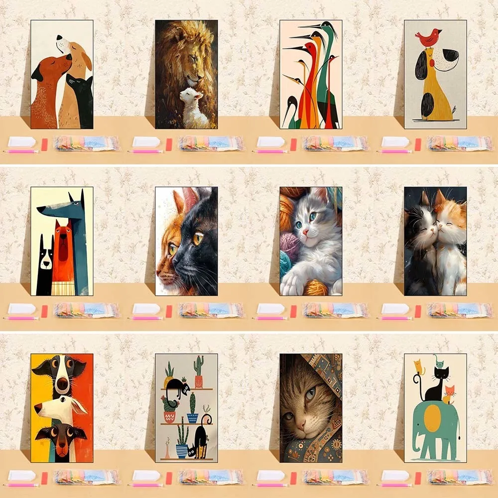 

5D DIY Diamond Painting Cartoon Full Round Drill Hamdmade Mosaic Home Decor Gift For Kids Dog Lion Bird Cat Elephant Picture