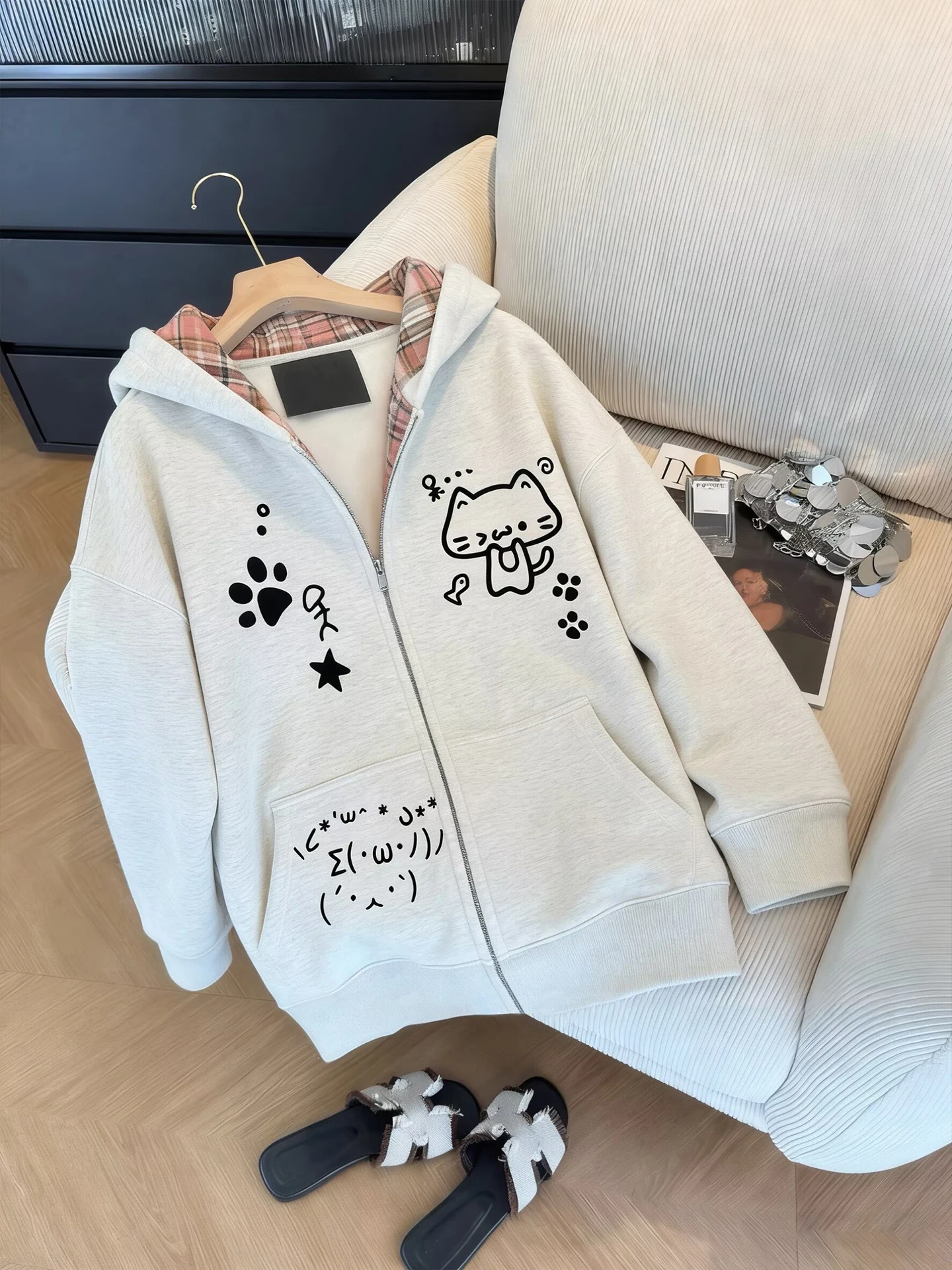 

Женская толстовка с милым принтом в стиле ретро, весенне-осенний свободный утягивающий топ большого размера, удобная длинная застежка-молния свеча для поездок на работу, S...