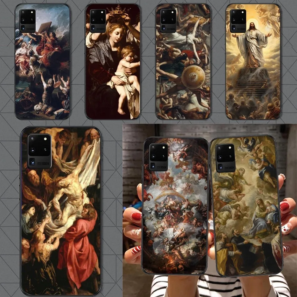 Baroque Painting Mobile Cell Phone Case for Samsung A91 A81 A73 A72 A71 A30S A20 A12 A13 A52 A53 4G 5G Black Phone Cover Funda