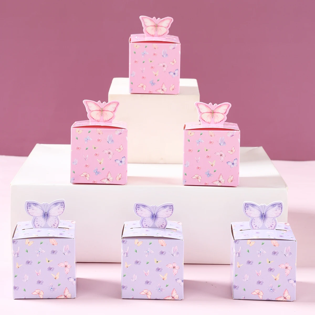 12/24szt Pudełko na cukierki Fioletowy różowy motyl Dekoracje urodzinowe Materiały ślubne Baby Shower Czekoladowe pudełko na ciasteczka Torba na prezent — zdjęcie 4