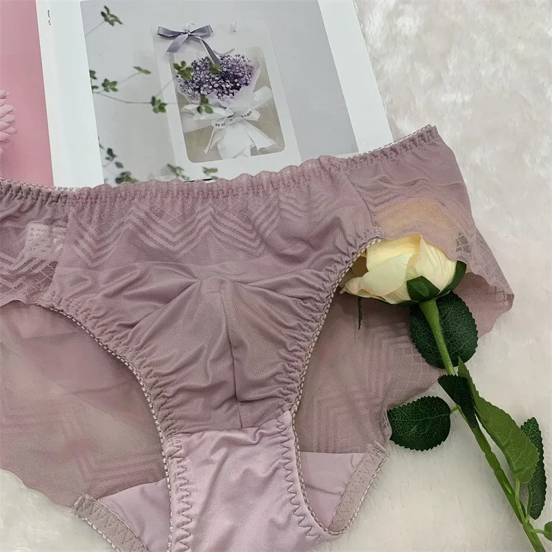 New Men's Underwear Cute Smooth Shiny Elastic Fabric Men's Daily Wear Sexy Men's Lace Briefs Lingerie