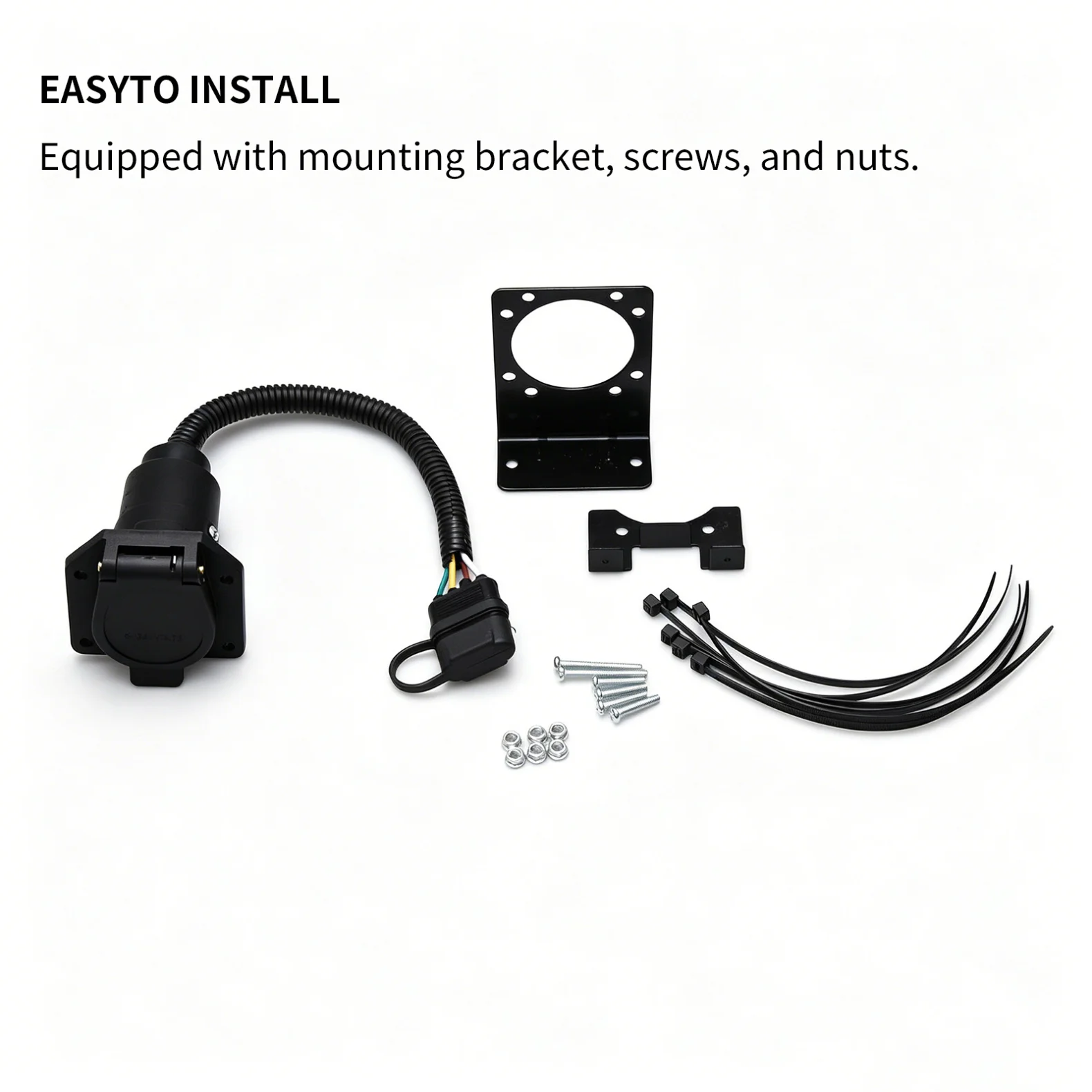 4-Way Flat to 7-Way Round RV Blade Trailer Adapter w/ Mounting Bracket 4 Pin to 7 Pin Wiring Harness Connector Plug for Truck RV