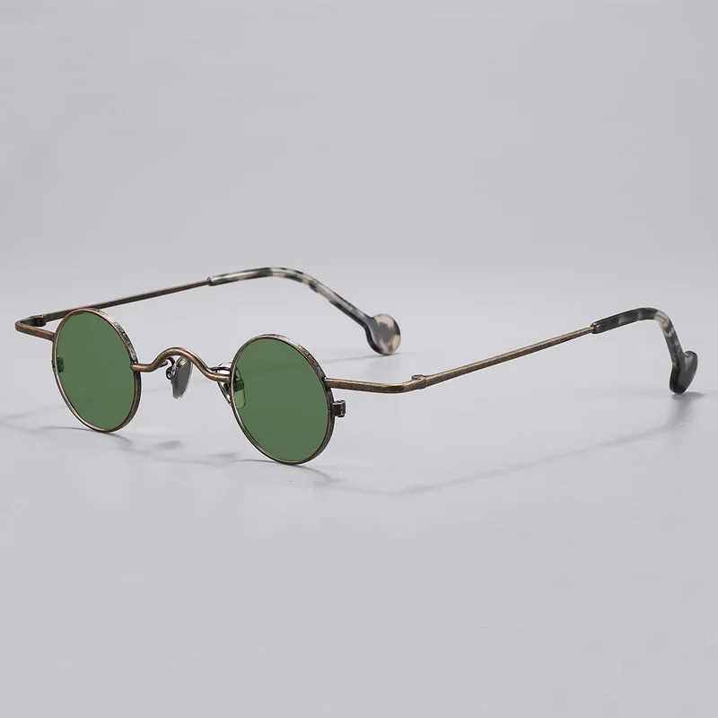 Vintage ultra small round metal UV400 polarized light sunglasses for men and women antique bronze fine metal border sunnies 31mm