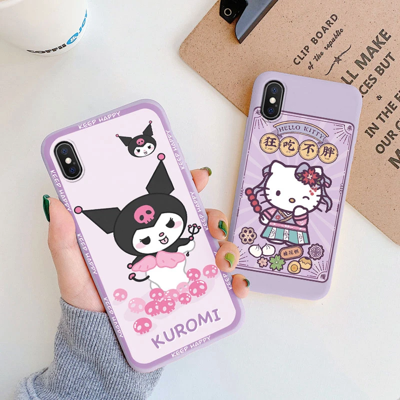 Custodia per telefono Cartoon per Apple iphone X XS Max XR 10 Girls Anti-drop Cinnamoroll Kuromi Hello Kitty Cover posteriore in Silicone Siling