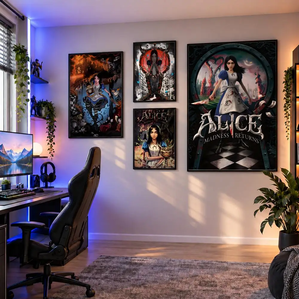 Game Alice Madness Returns Alice Poster Wall Art PP Waterproof HD Self Adhesive Modern Home Decor Living Room Apartment Gift