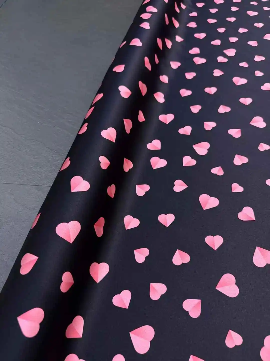Pink Hearts Real Silk Fabric Elastic Double Georgette Glow Smudge Dress Material