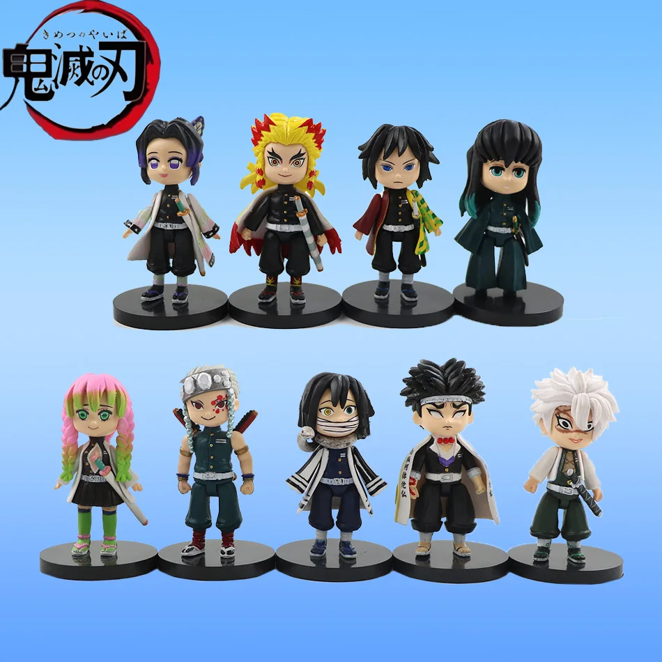 

9pcs/set Anime Demon Slayer Tanjirou Nezuko Zenitsu Inosuke Kyoujurou Action Figure Q Version PVC Model kawaii Toy Gift