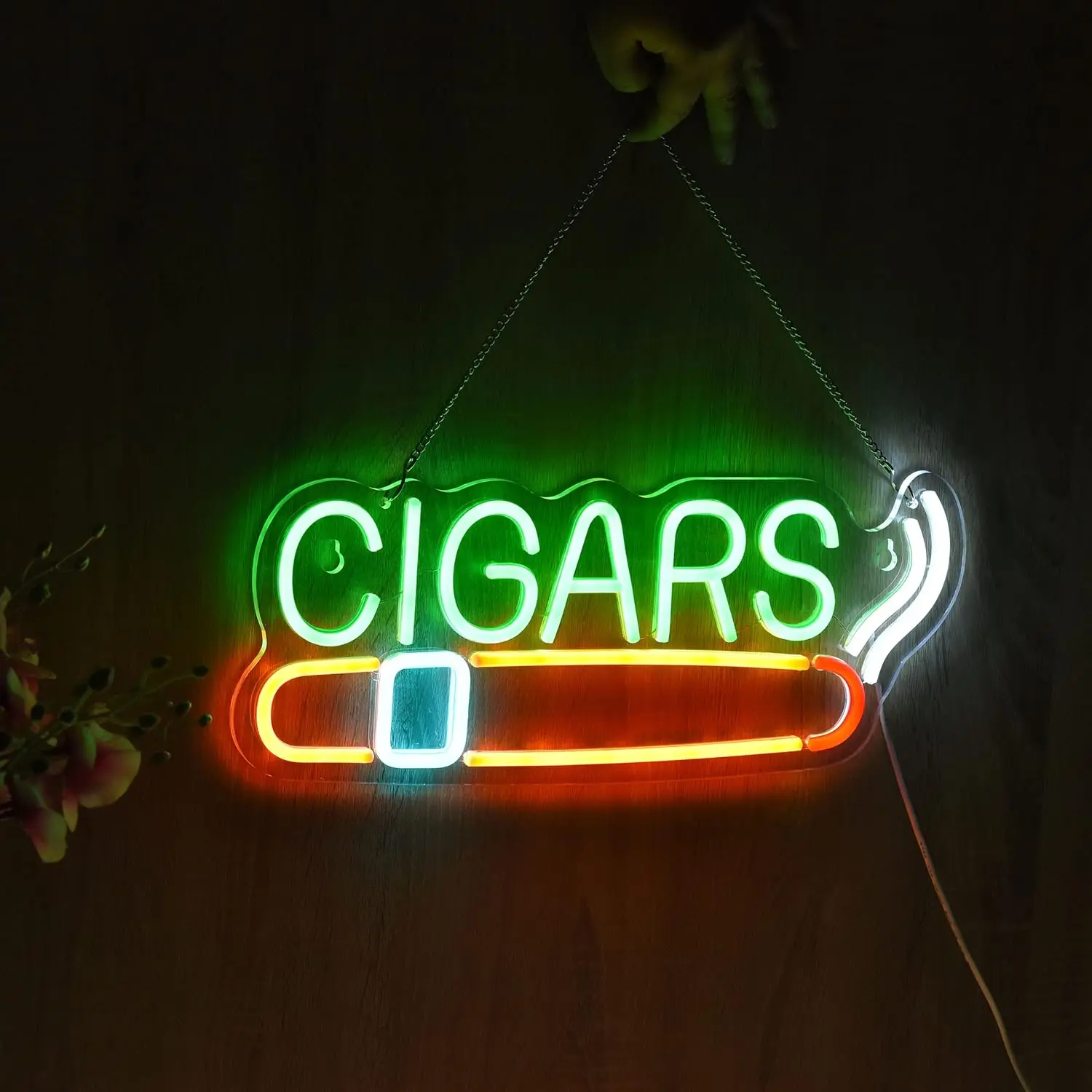 Cigars Smoke Neon Sign Green Orange Yellow LED Wall Art Acrylic USB Powered Dimmable Light Decor for Bar Shop Man Cave Lounge