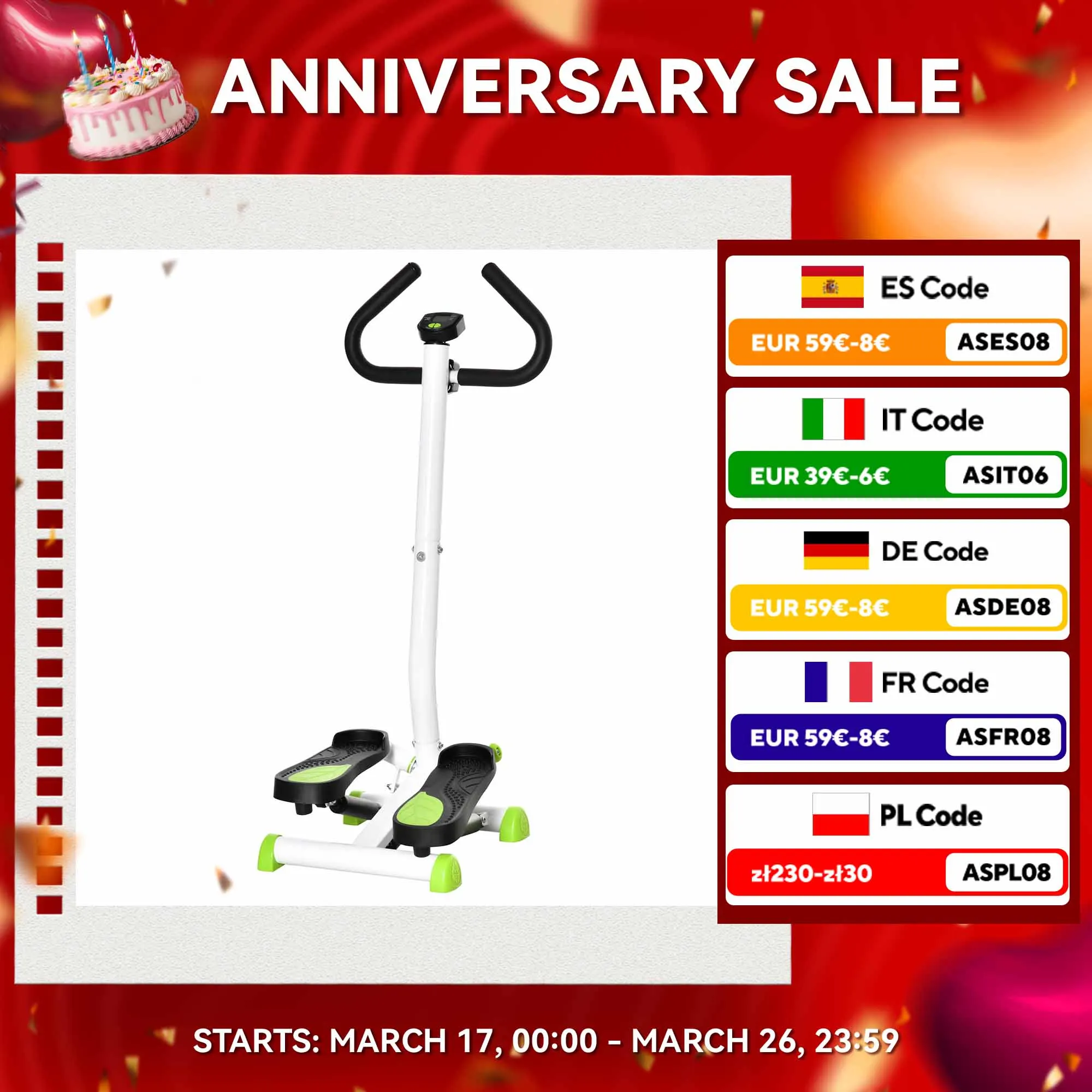 HOMCOM Step machine con manubrio schermo LCD 55x44x108 cm bianco