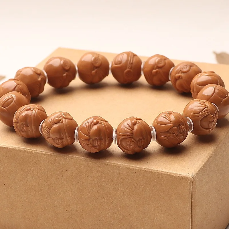 - monkey-head walnut , hand-carved peach-nut beads, handcrafted cultural ornaments, eight wealth gods single-stra