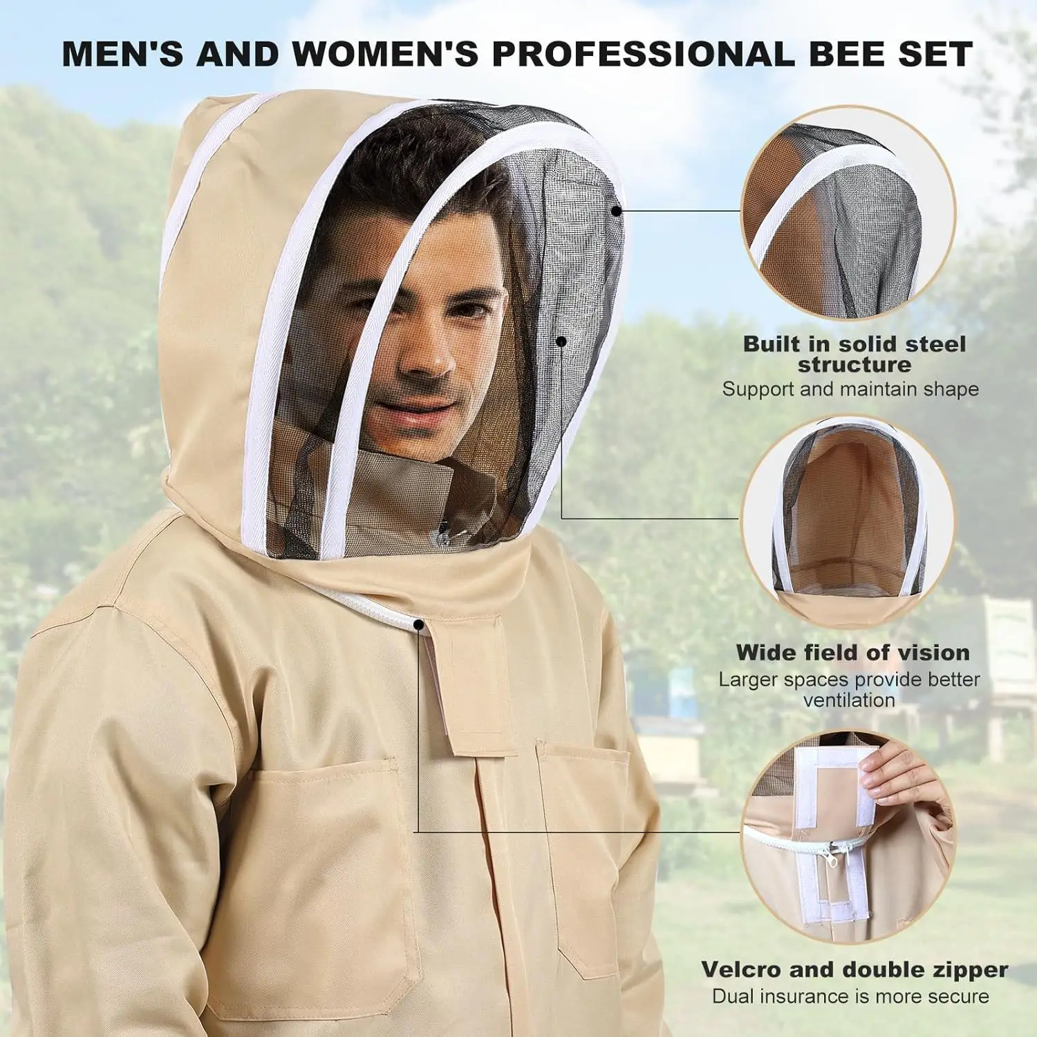 New Professional Ventilated Full Body Beekeeping Bee Keeping Suit with Leather Gloves Coffee Color