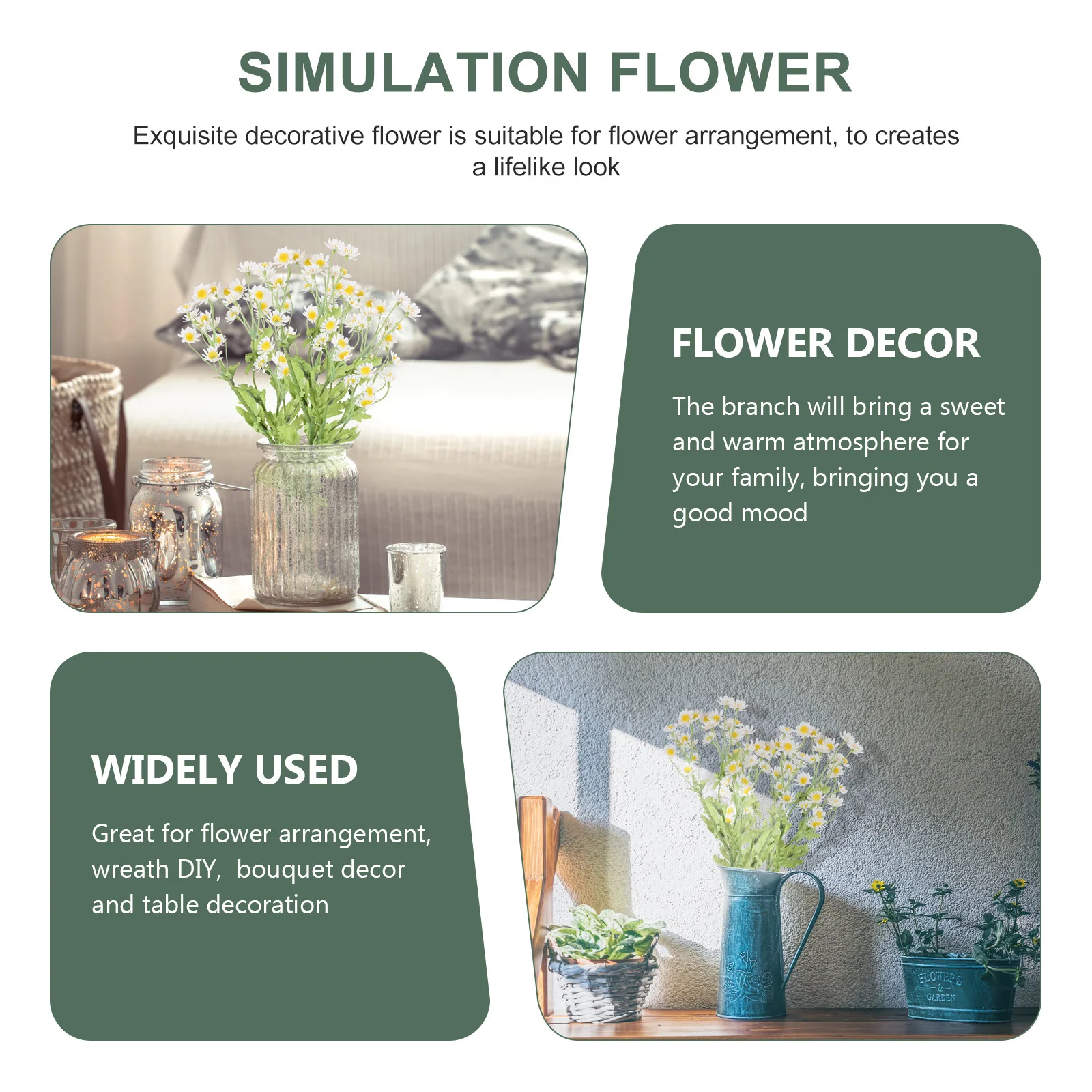 

3pcs Simulation Chamomile Flower Bouquet Realistic Artificial White Daisy Decor For Home Wedding Party Living Room Fake Flower