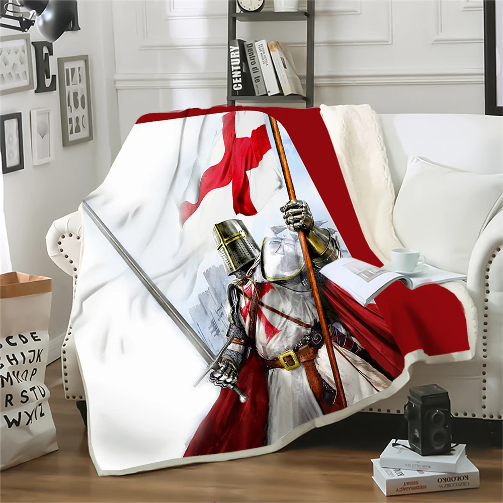 

HX Fashion Winter Blanket Knights Templar 3D Printed Throw Blanket For Beds Office Nap Keep Warm Plush Quilts Birthday Gifts