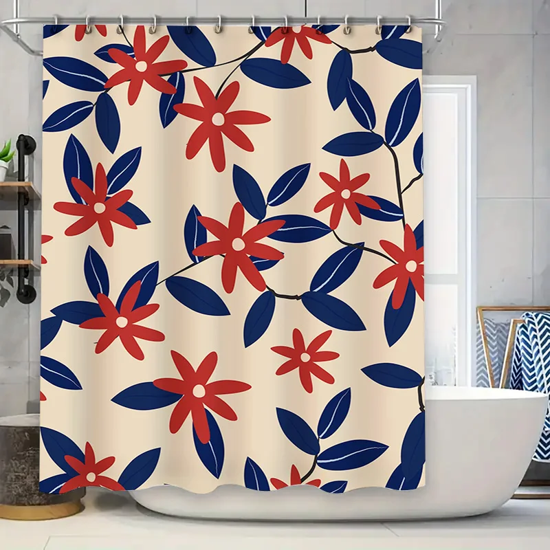 

Современная декоративная занавеска для душа с сине-красным цветочным принтом для ванной комнаты, водонепроницаемая ткань, доступны различные размеры на AliExpress