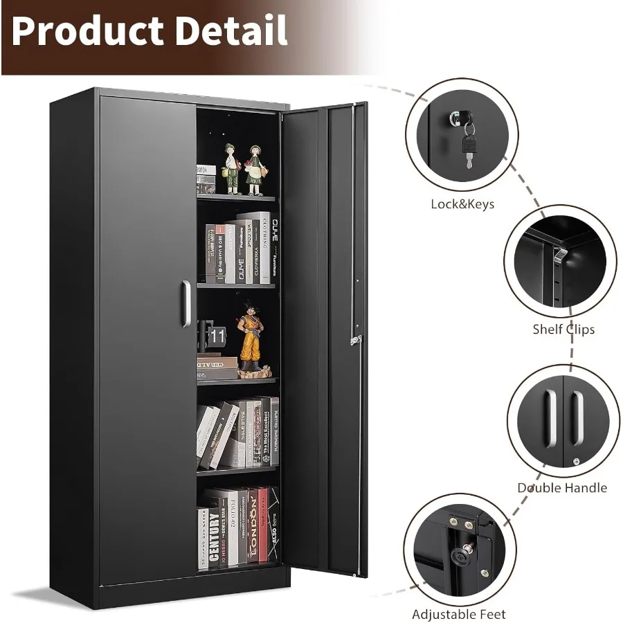 خزانة تخزين معدنية، خزانة مخزن المطبخ، خزانة تخزين مع أبواب ورفوف، أرفف قابلة للتعديل، خزانة تخزين المرآب مع #4