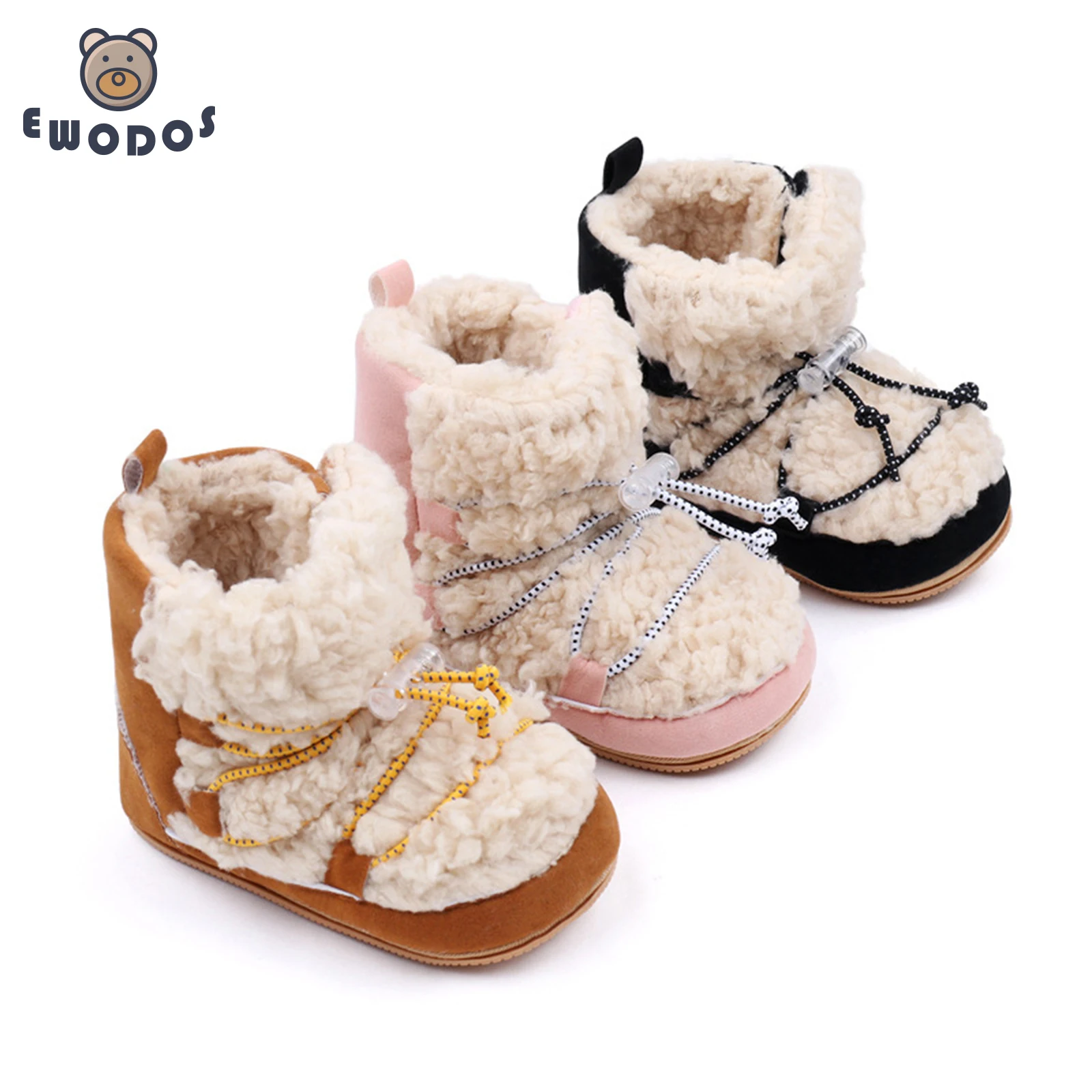 EWODOS Newborn Baby Girls Snow Boots Coral Fleece Winter Warm Ankle Boots Toddler Baby's Anti-slip Walking Shoes Baby Shoes