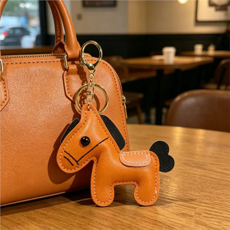 Cute Handmade Leather Pony Keychain Bag Charm Simple Versatile Little Horse Keychain Pendant Trendy Car Keyrings Bag Accessories