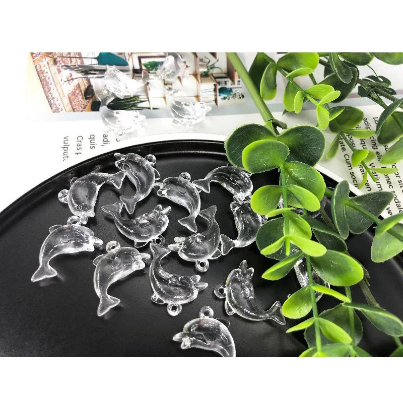 10pcs Kawaii Acrylic Transparent Dolphin Animal Charms Marine Animal Pendant For Earring Necklace Diy Jewelry Make