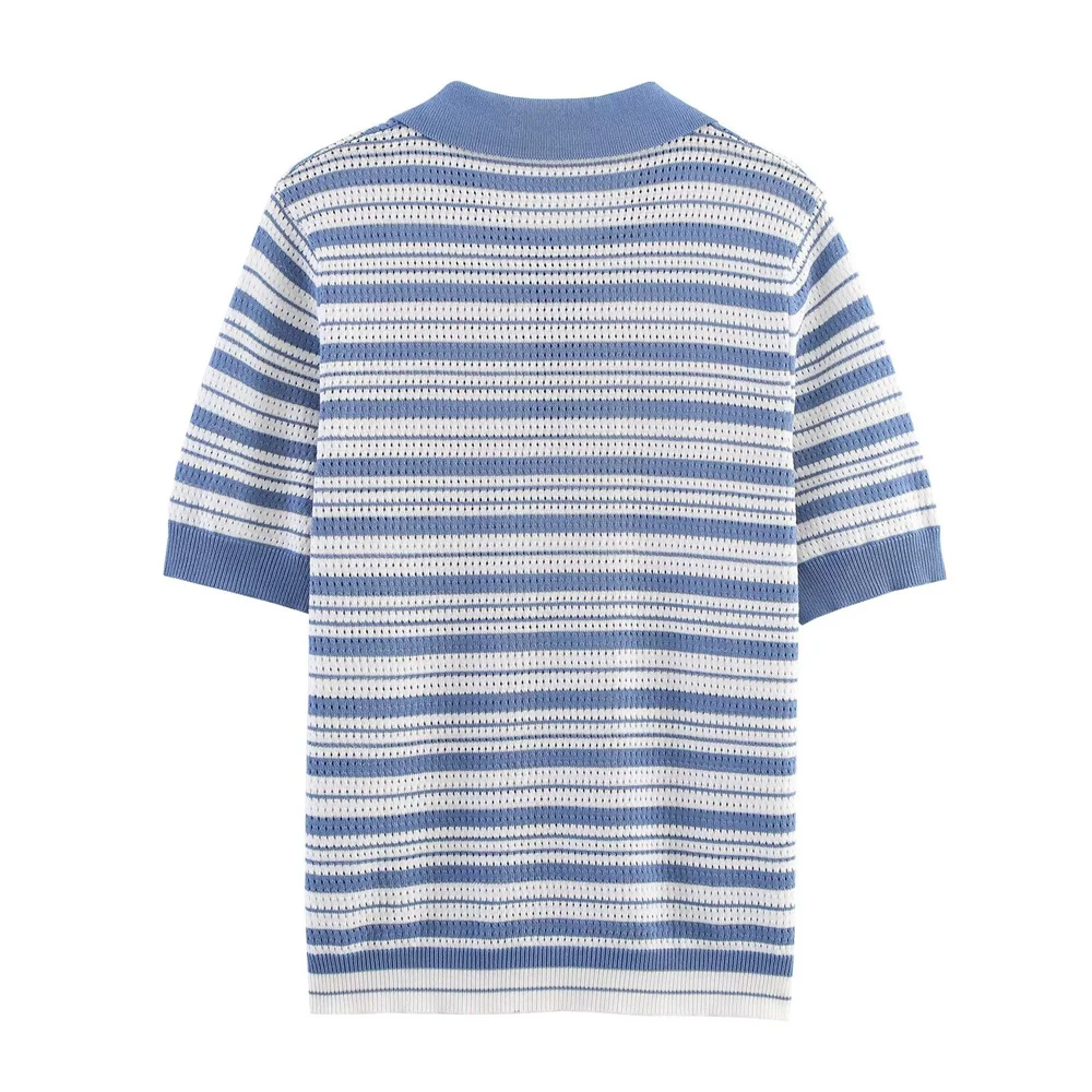 

New women's clothing European and American style fashionable simple and versatile pullover striped short sleeved sweater