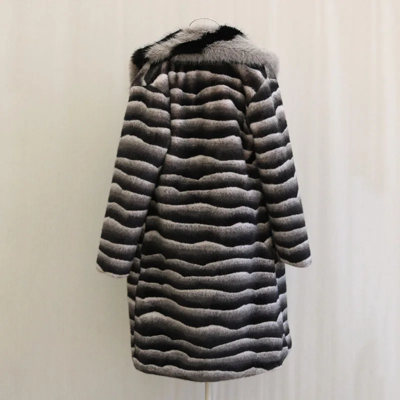 Płaszcz damski ze sztucznego futra norki w zebrę, imitacja futra lisa, nowy model na zimę 2025, elegancki kołnierz, płaszcz damski, płaszcz wierzchni H614