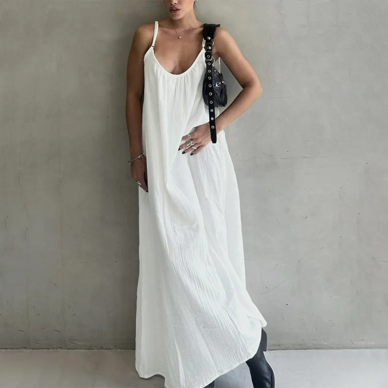 

Ticketsx Summer Fashion Long Dress Women's Solid Patchwork Sleeveless Backless Loose Dress Elegant Female Party Vacation Dresses