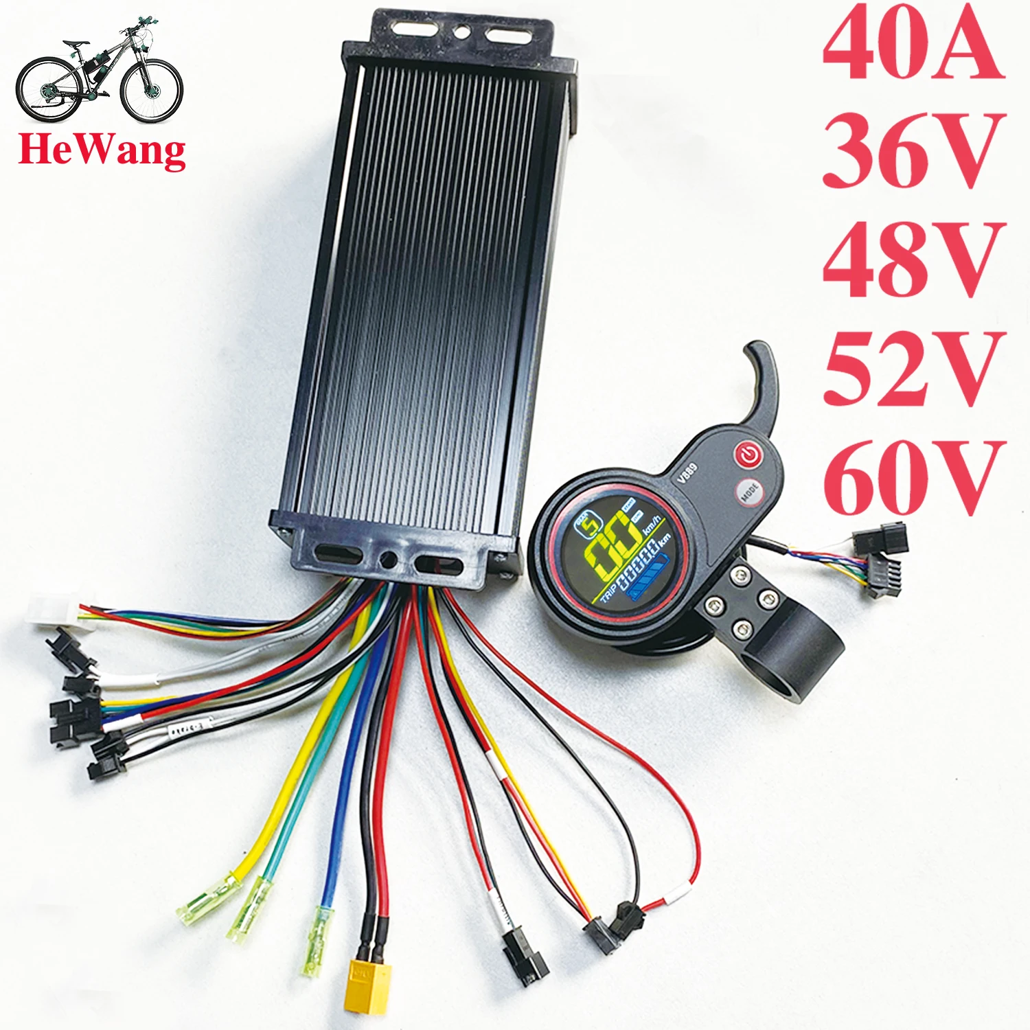 

36V 48V 52V 64V 40A 3-mode sine wave brushless motor controller 2000W with No.2 protocol V889 LCD display for M4 e-Bike scooter