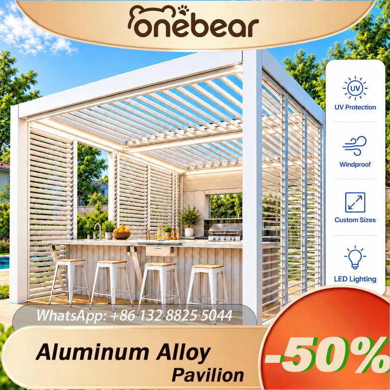 Custom Aluminum Louvered Pergola Adjustable Roof Waterproof Gazebo For Outdoor Patio Garden Backyard Villas And Commercial Uses