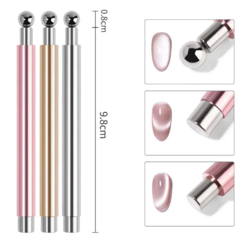 Nail Art Nail Magnetic Stick Cat Eye Magnetic Ball Aluminum Handle Cylindrical UV Gel Magnet Tools Double End Nail Design Tools