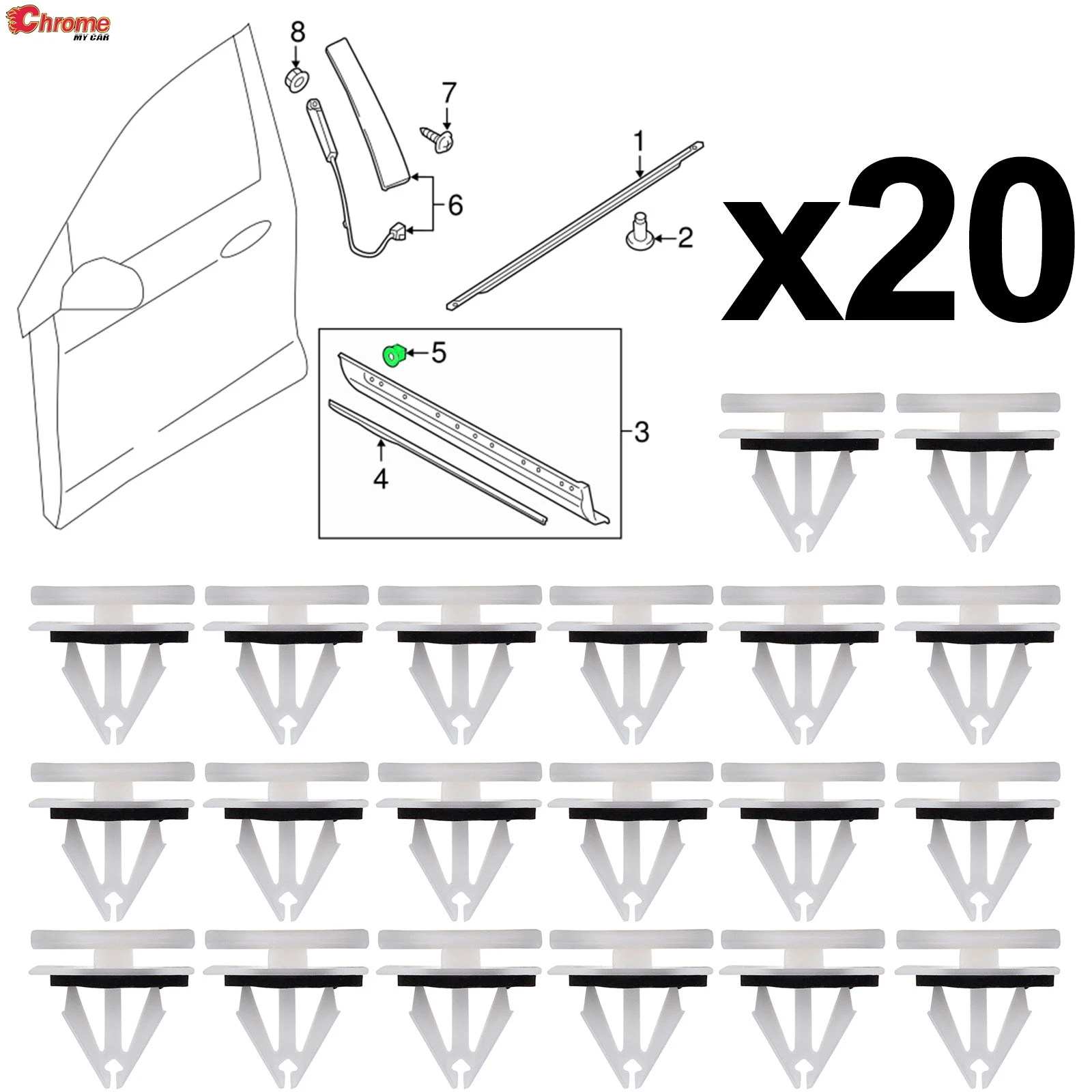 20x Per Ford Fiesta Kuga S-max Fuga Bordo Ecosport F150 Mustang Flare Gonna Laterale Davanzale Porta Bilanciere Pannello Stampaggio Pinze Rivetto