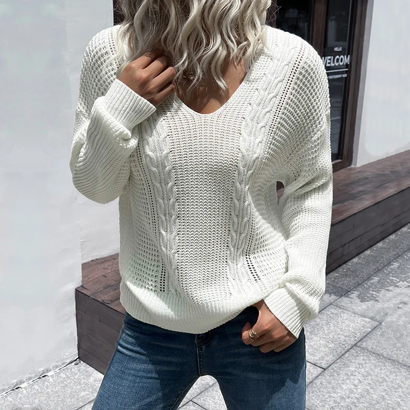 

New Fashion Casual Women Solid Color Long Sleeve Twist Pullover Sweater for Women