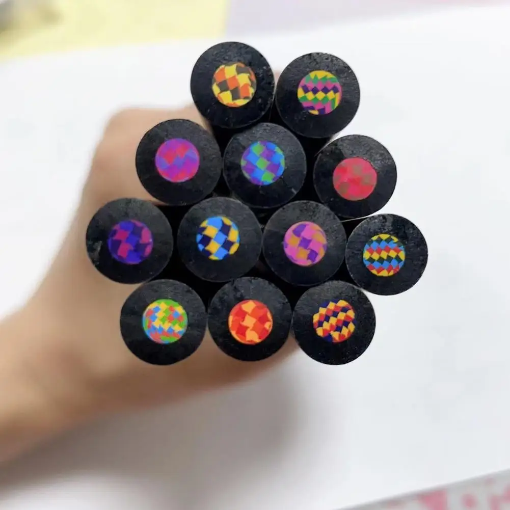 12 szt. Czarne drewniane tęczowe ołówki luzem 12 kolorów dla dorosłych dzieci rysowanie szkicowanie wstępnie zaostrzone ołówki materiały artystyczne