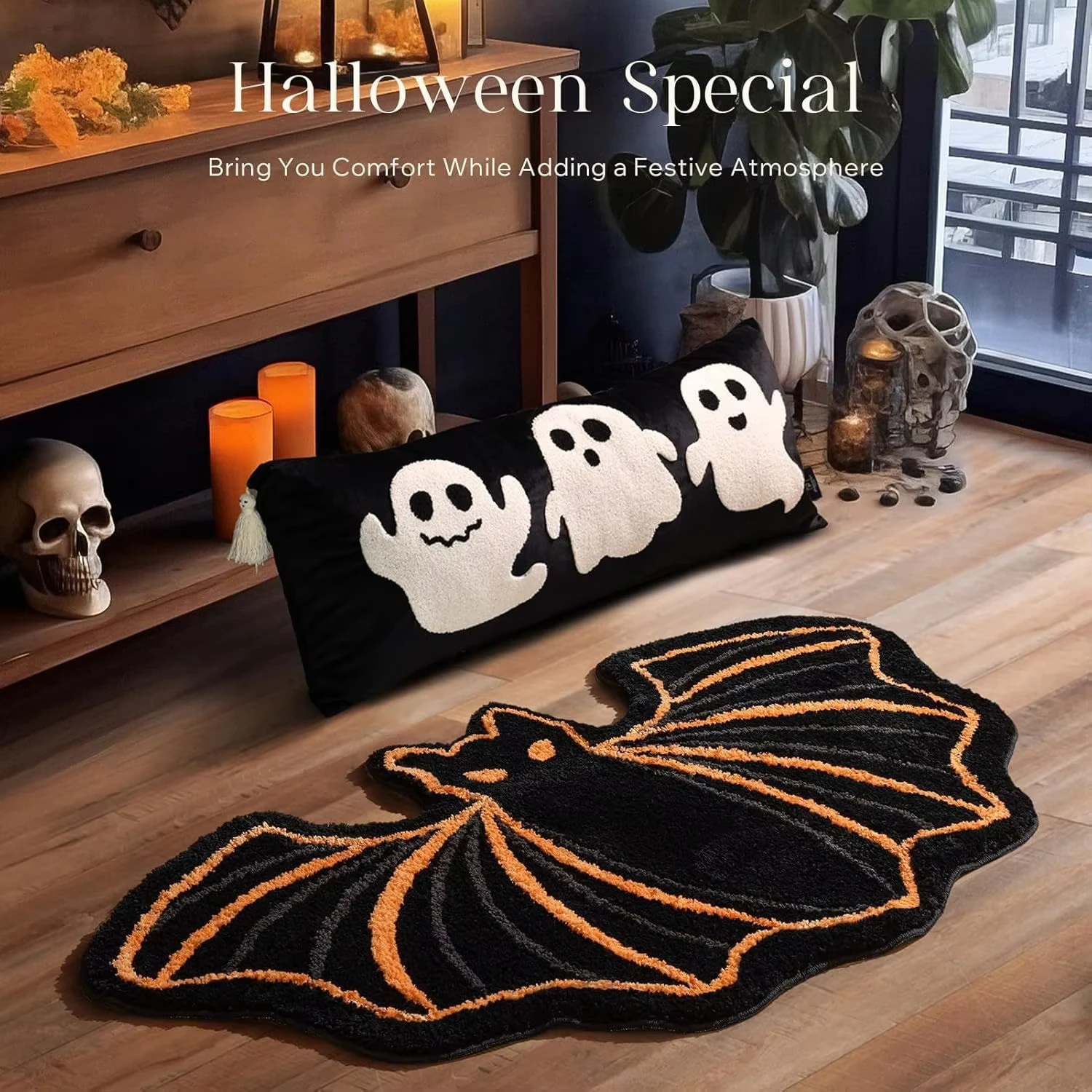 VIKAMA Halloween Imitation Cashmere Irregular-Shaped Mat For Entryway Stain-Resistant Bedroom Soft-Touch Carpet For Home Decor