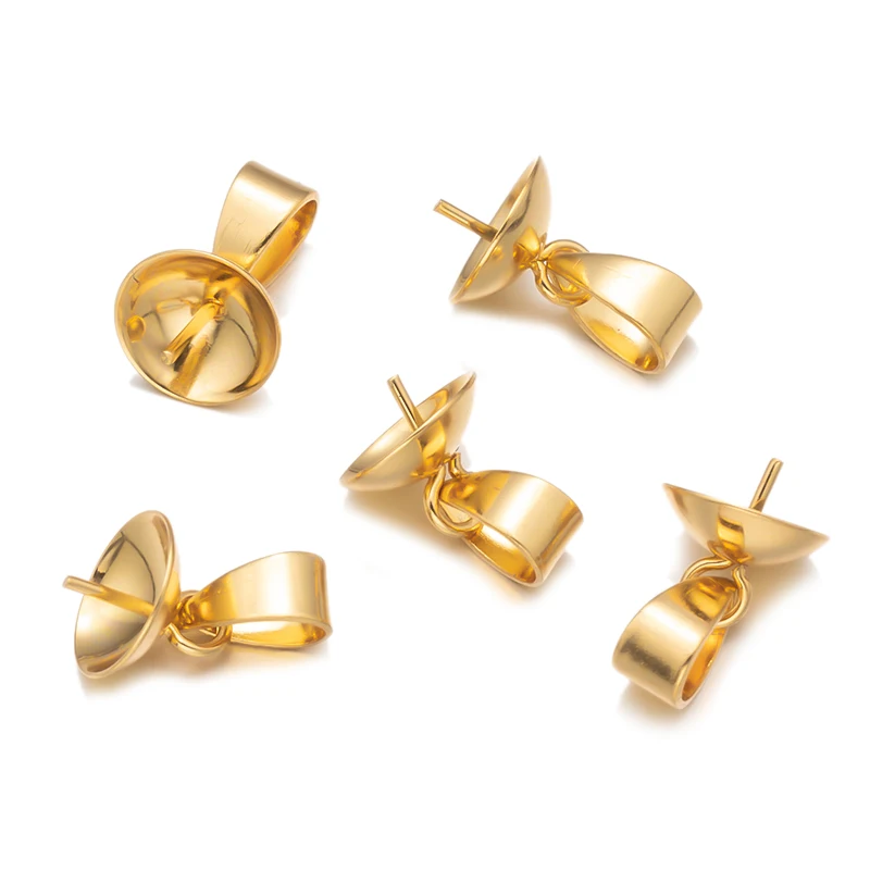 10pcs Stainless Steel Pearl Cup Charm Clasps Connector Peg Pin Bails for DIY Half Drilled Beads Dangle Necklace Jewelry Making image 4