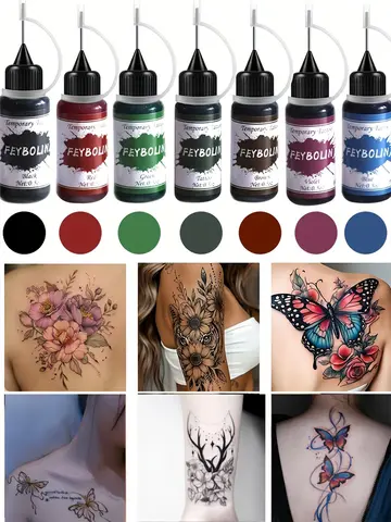 Long-Lasting Temporary Tattoo Inks with 3 Tattoo stickers Kit,Freehand Painting Gel for Makeup Trend Party Tattoos for Face Body