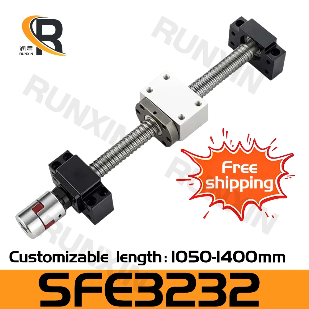 

RXTNC C7 Ball Screw Set SFE3232 L1050-1400mm with Single Nut+BK25 BF25 support seat+DSG3232H+Coupling for CNC engraving machine