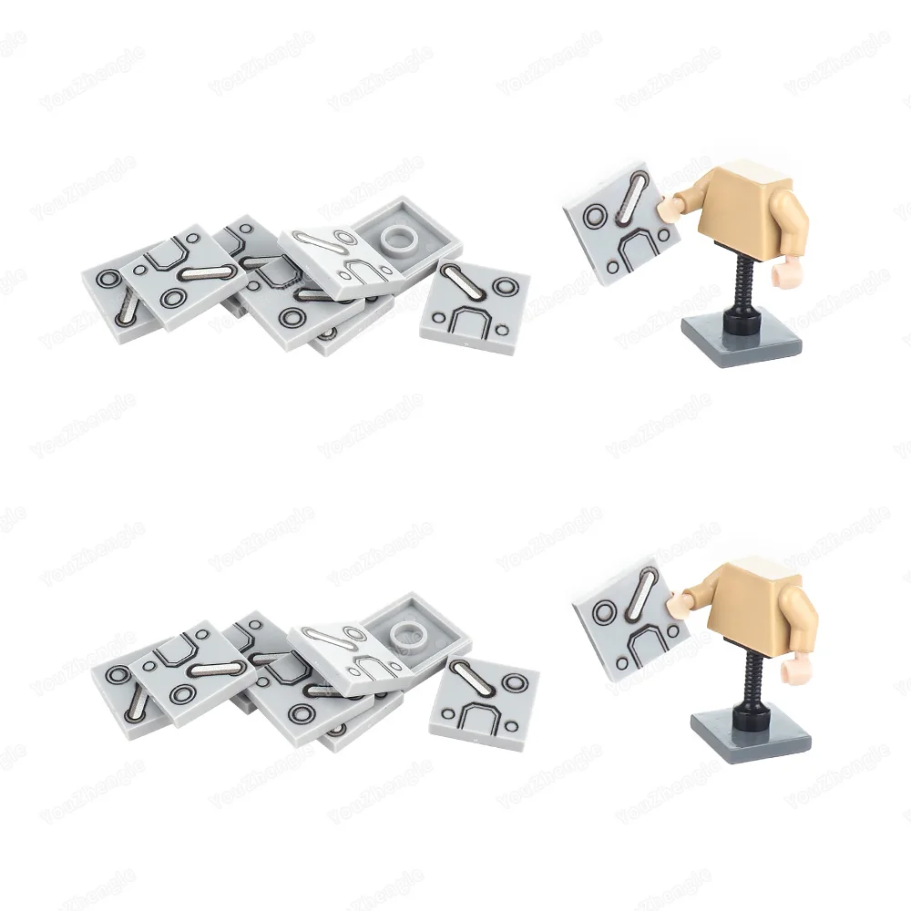 3068bpb1931 Printed Iron Circle Pipe Pattern Building Block 2x2 Parts Tiles MOC figures Military Equipment Model Gifts DIYs Toys