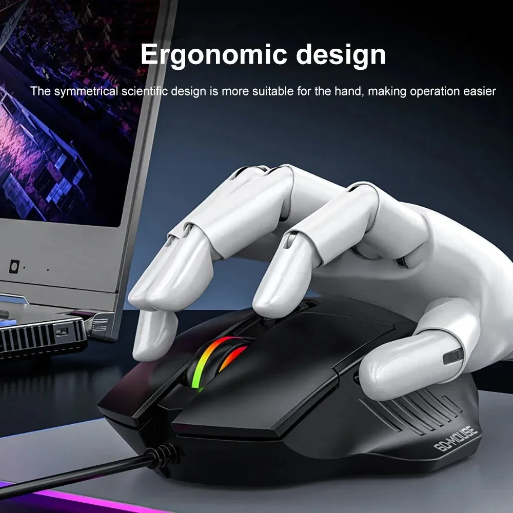 KEBIDUMEI Ergonomic Wired Gaming Mouse 7200DPI 6-Level Adjustable 6 Buttons Silent Mouse with RGB Roller Plug & Play USB Mice